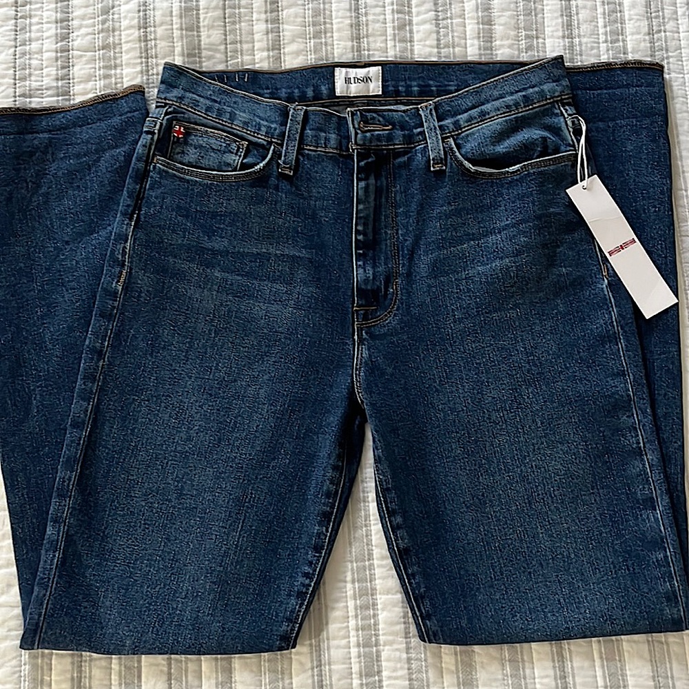 Hudson Blair High Rise Straight Leg Crop Jeans in Gwen Dark Wash NWT Size 28